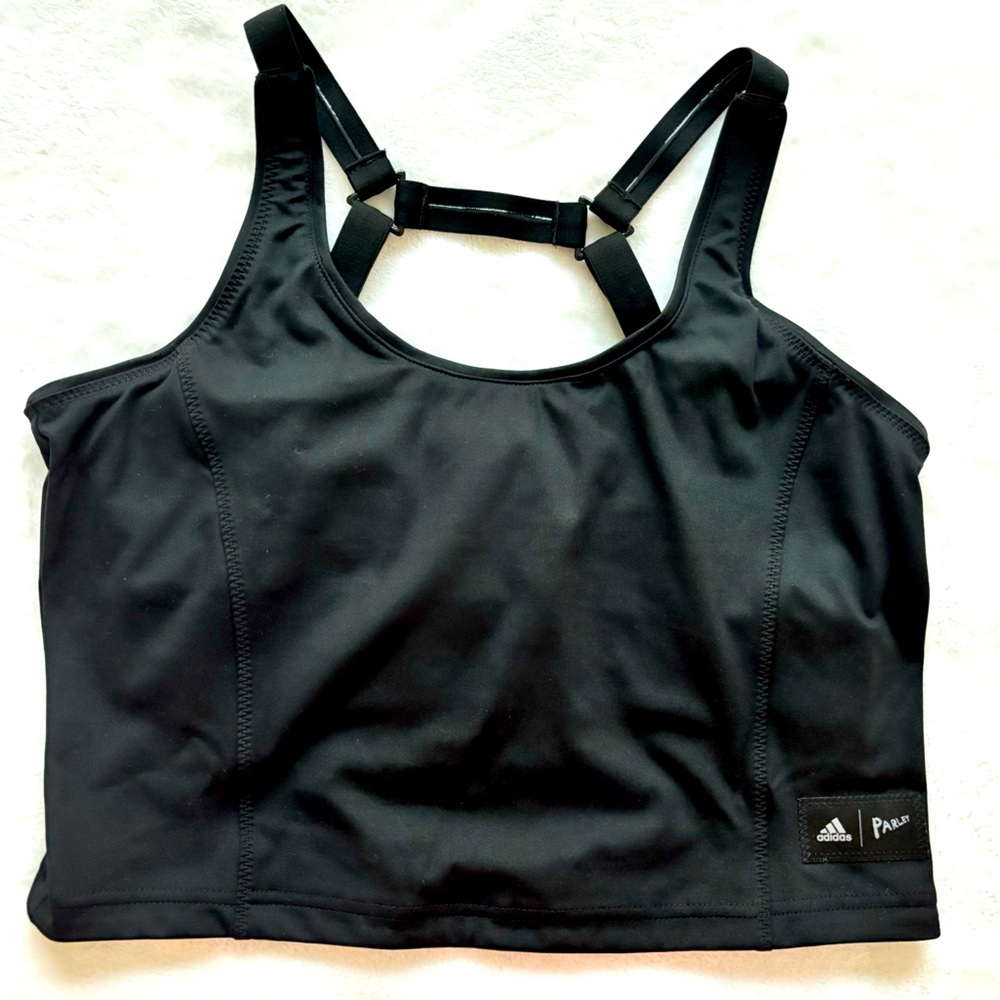 ADIDAS Parley Run For The Oceans Black Cropped Built In Bra Tank Top--M to L